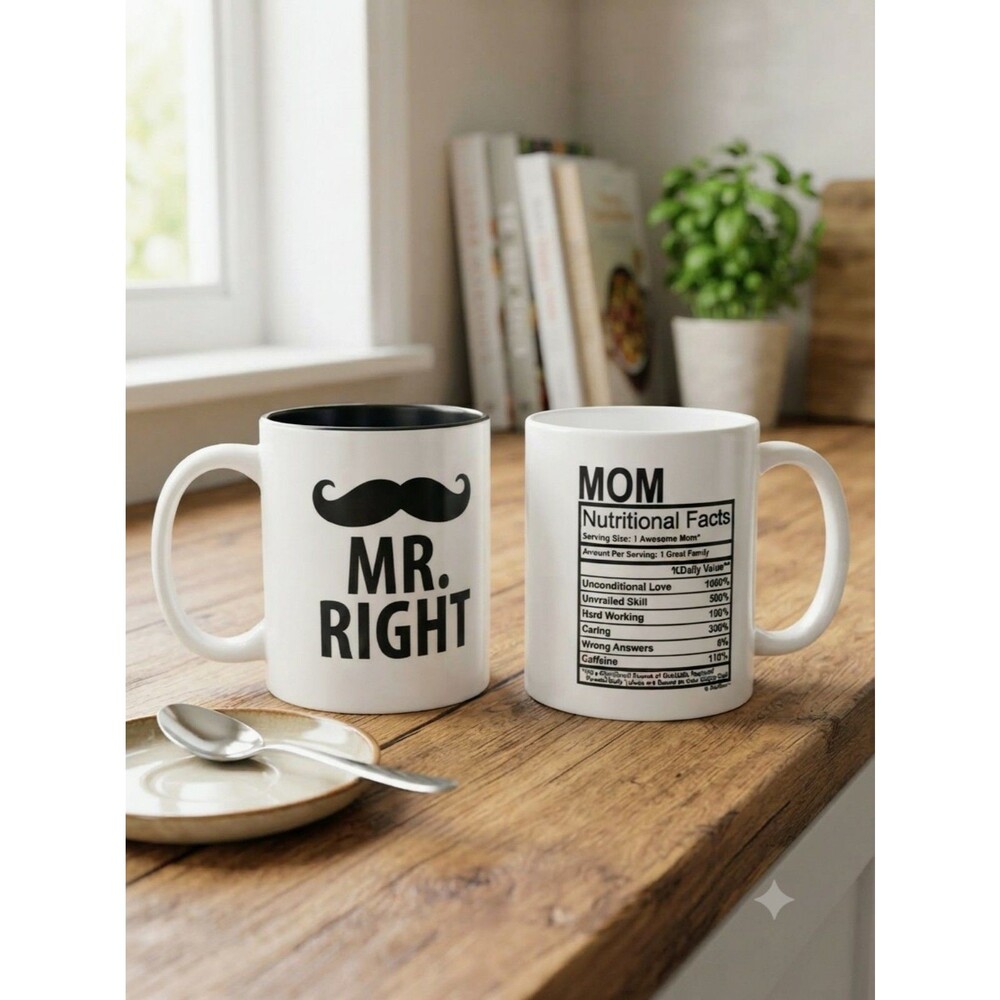 Mr. Right & Mom Nutritional Facts Coffee Mugs Set